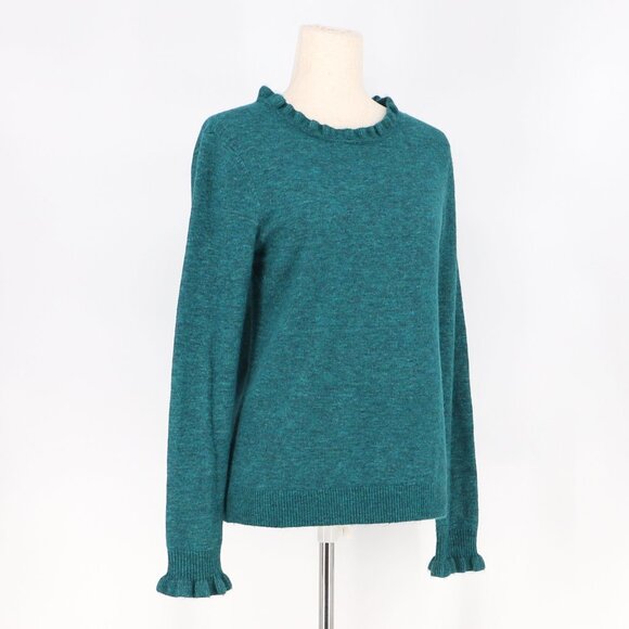 SUNDANCE Ruffle Aileen Sweater in Teal Wool Cashmere Blend Size S - Picture 2 of 6